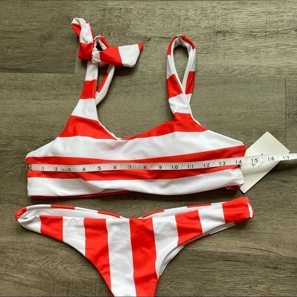 BNWT Zaful red/white striped thong bikini size L - Picture 3 of 7